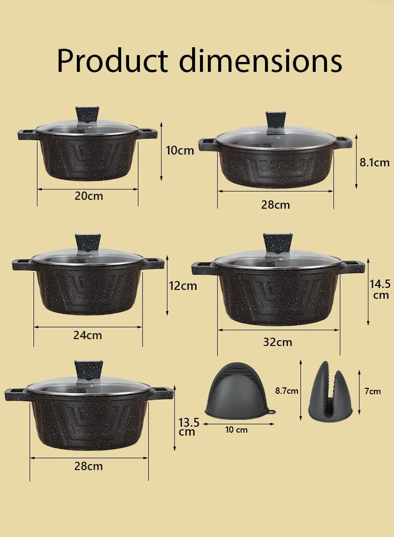 X spring 12-Piece Cookware Set - Aluminum Cookware - Non-Stick Surface - Tempered Glass Lid - PFOA-Free - Saucepan with Lid, Stockpot with Lid, Kitchen Utensil (Black) - Image 4