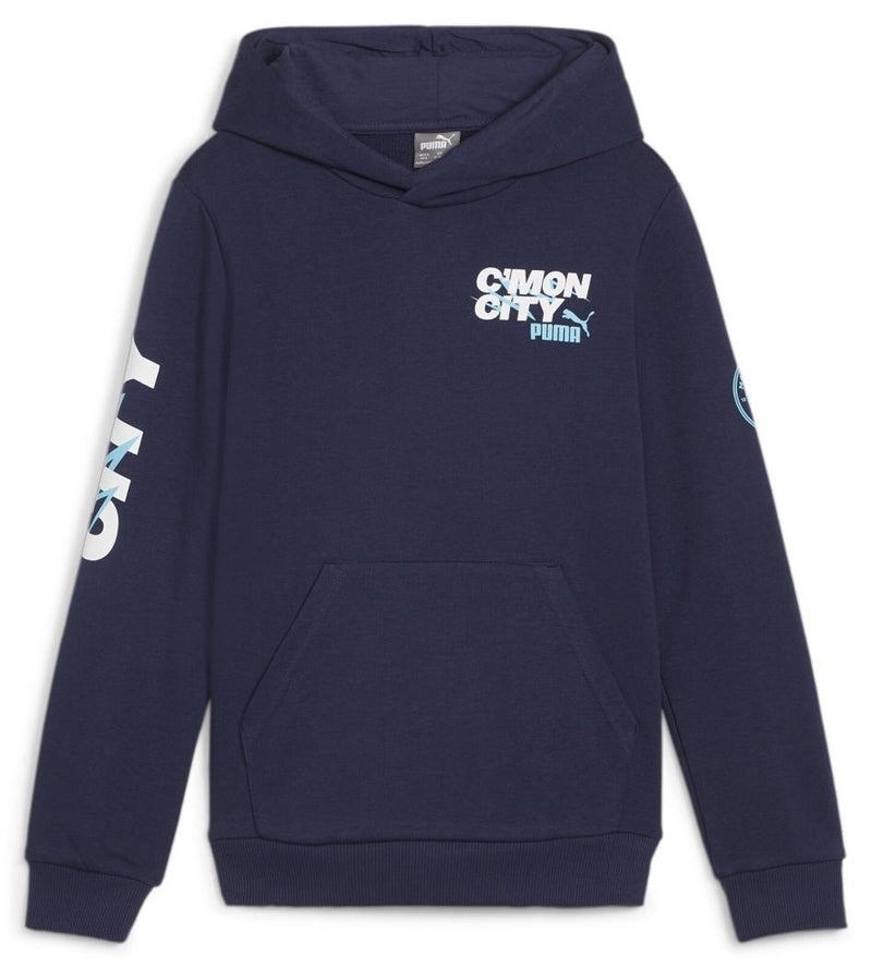 PUMA Manchester City Ftblicons Kids Unisex Blue Hoodie - Image 1