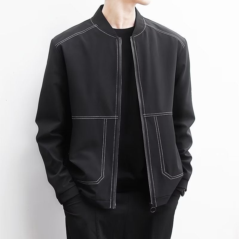 Coat mens spring and autumn new casual all-matching loose plus size mens jacket baseball collar trendy autumn clothes Black 