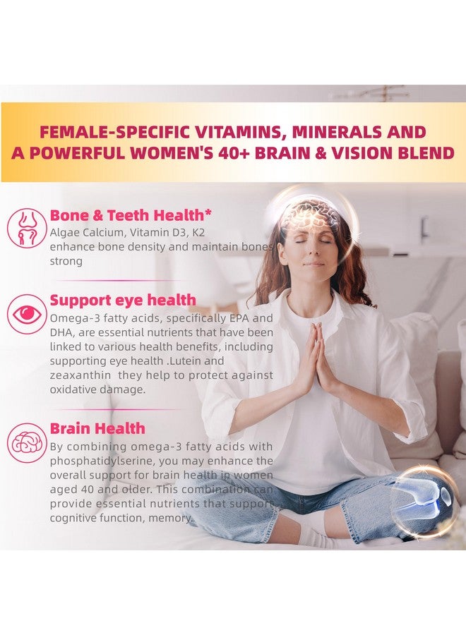 فيتامينات متعددة للنساء جوميز 40+ مع أوميغا-3، نياسيناميد، مركب ب، لوتين، حديد، كولين، فوسفاتيديل سيرين، فيتامين د3 للبشرة، الشعر، الطاقة، المناعة، العظام - نباتي، خالي من السكر، 120 حبة - Image 4