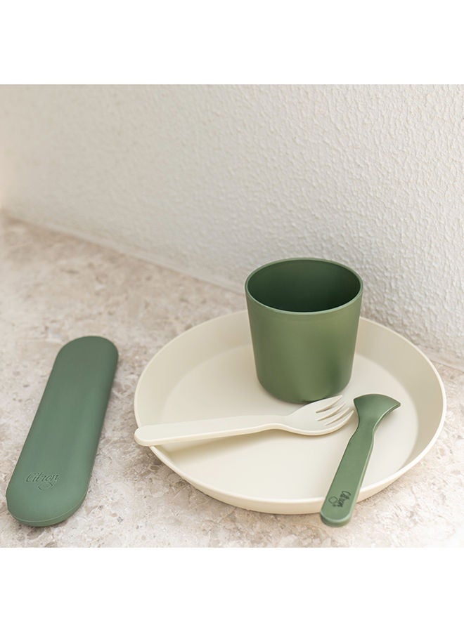 Unbreakable Organic Reusable Cup Set 4Pcs - Green/Cream