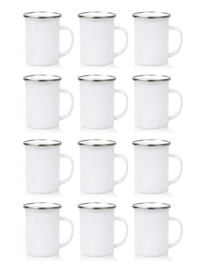 MAIKESUB 12Pcs Sublimation Blank White Enamel Mug 12 OZ with Silver Rim Camping Travel Coffee Metal Mug Can be used as a gift for Christmas Thanksgiving Mother's Day Father's Day - Image 1