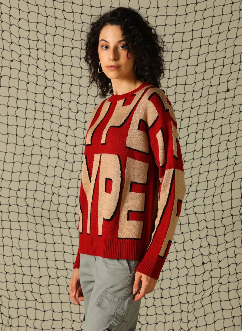 Hubberholme Women's Multicoloured 100% Acrylic Solid Regular Fit Sweater