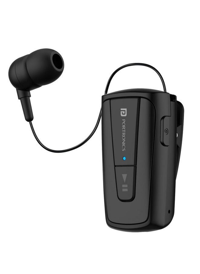 Portronics - Portronics Harmonics Klip 4 Retractable Bluetooth Music & Calling Earphone with Long Playtime, Vibration Prompt (Black) - Image 1