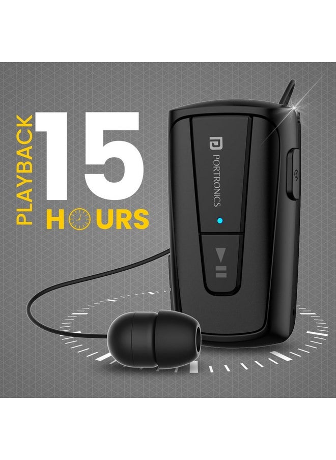 Portronics - Portronics Harmonics Klip 4 Retractable Bluetooth Music & Calling Earphone with Long Playtime, Vibration Prompt (Black) - Image 1