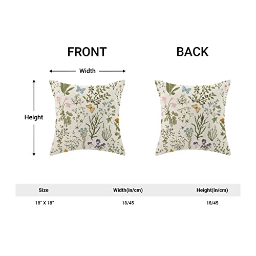 AEIOAE Spring Pillow Covers 18x18 Inch Set of 2,Sage Green Wild Flower Plant Throw Pillows Case,Seasonal Floral Outdoor Decorative Square Linen Farmhouse Decor Cushion Covers for Home Sofa Bed Couch - Image 4