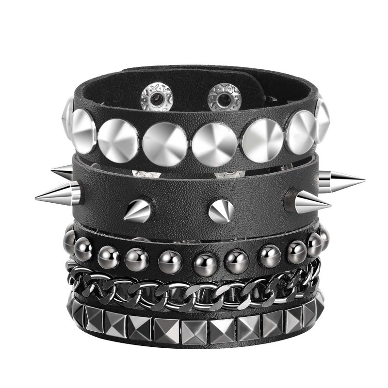 MILAKOO 3 Pcs Black Studded Armband for Men Punk Rivet Bracelet Spike Rivet Cuff Bangle - Image 1