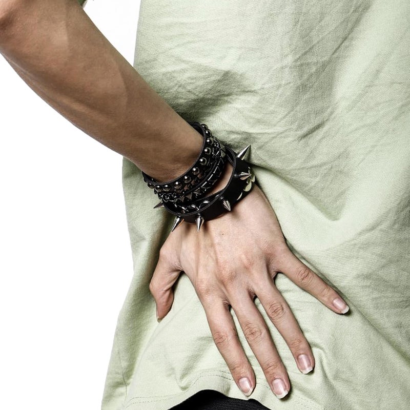 MILAKOO 3 Pcs Black Studded Armband for Men Punk Rivet Bracelet Spike Rivet Cuff Bangle - Image 3