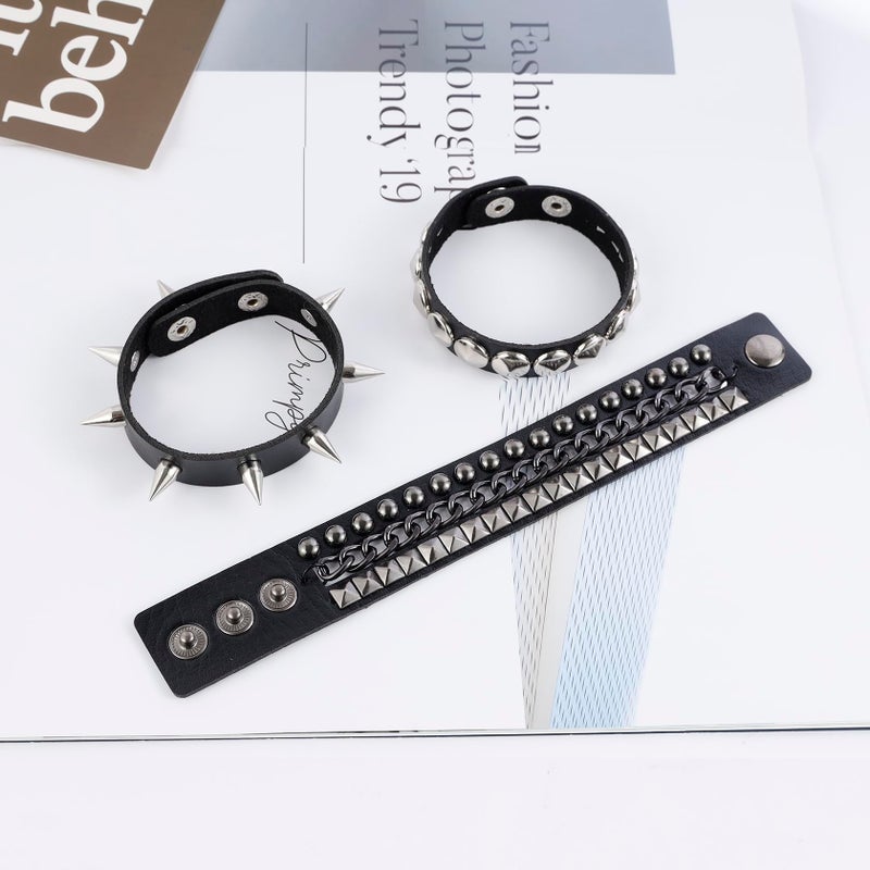 MILAKOO 3 Pcs Black Studded Armband for Men Punk Rivet Bracelet Spike Rivet Cuff Bangle - Image 4