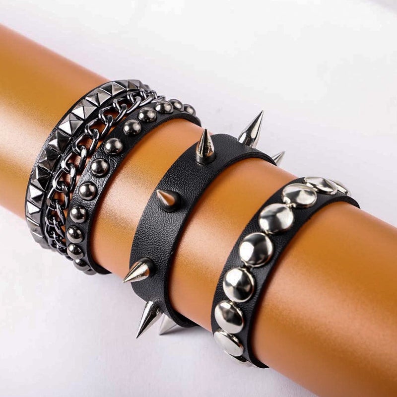 MILAKOO 3 Pcs Black Studded Armband for Men Punk Rivet Bracelet Spike Rivet Cuff Bangle - Image 5