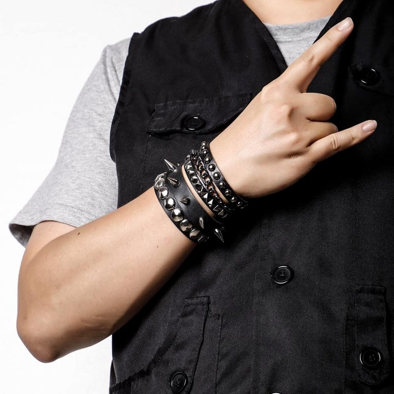 MILAKOO 3 Pcs Black Studded Armband for Men Punk Rivet Bracelet Spike Rivet Cuff Bangle - Image 2