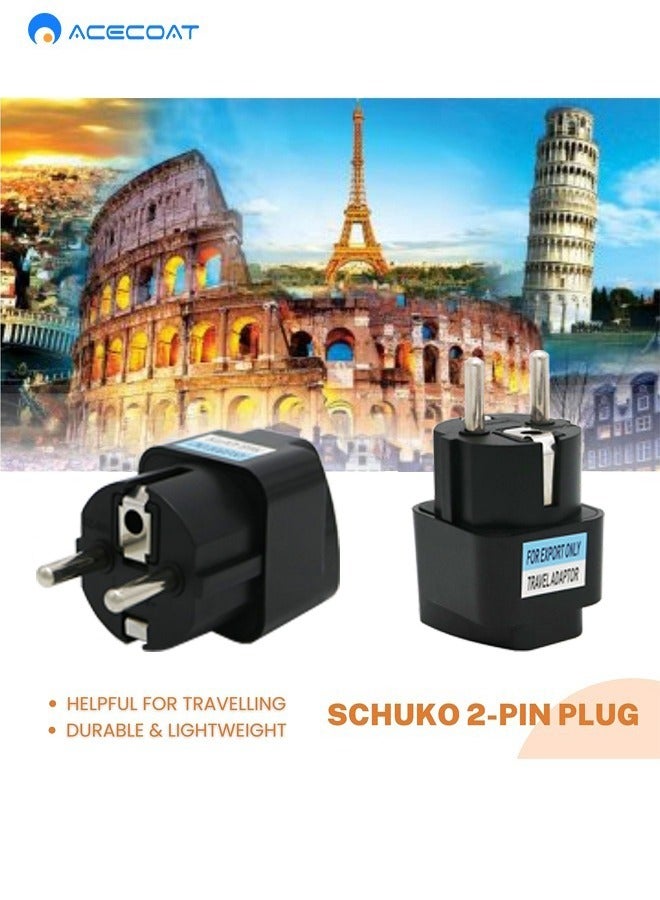 ACECOAT UK to EU Plug Travel Adapter-Wall Power Charger-3-pin KSA/UAE/UK Plug Convert to 2-pin EU/Germany/France/Italy/Spain Socket Converter-Type E/F European Adapter for KSA/ US/UK/JP/CN/AU-3 pack-Black - Image 3