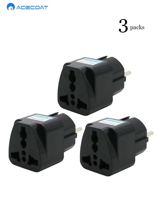ACECOAT UK to EU Plug Travel Adapter-Wall Power Charger-3-pin KSA/UAE/UK Plug Convert to 2-pin EU/Germany/France/Italy/Spain Socket Converter-Type E/F European Adapter for KSA/ US/UK/JP/CN/AU-3 pack-Black - Image 1