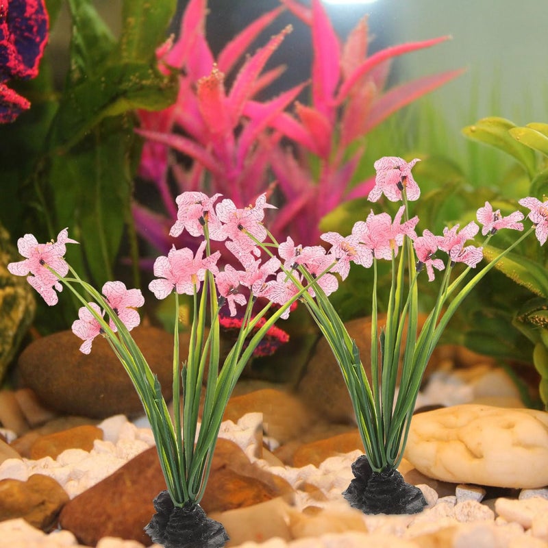 Balacoo 2 Pcs Pink Fish Tank Decor: Plastic Realistic Aquarium Plants, Silk Aquarium Plants for Betta Fish Tank Landscaping Decorations (Pink, 8.3 Inch) - Image 4