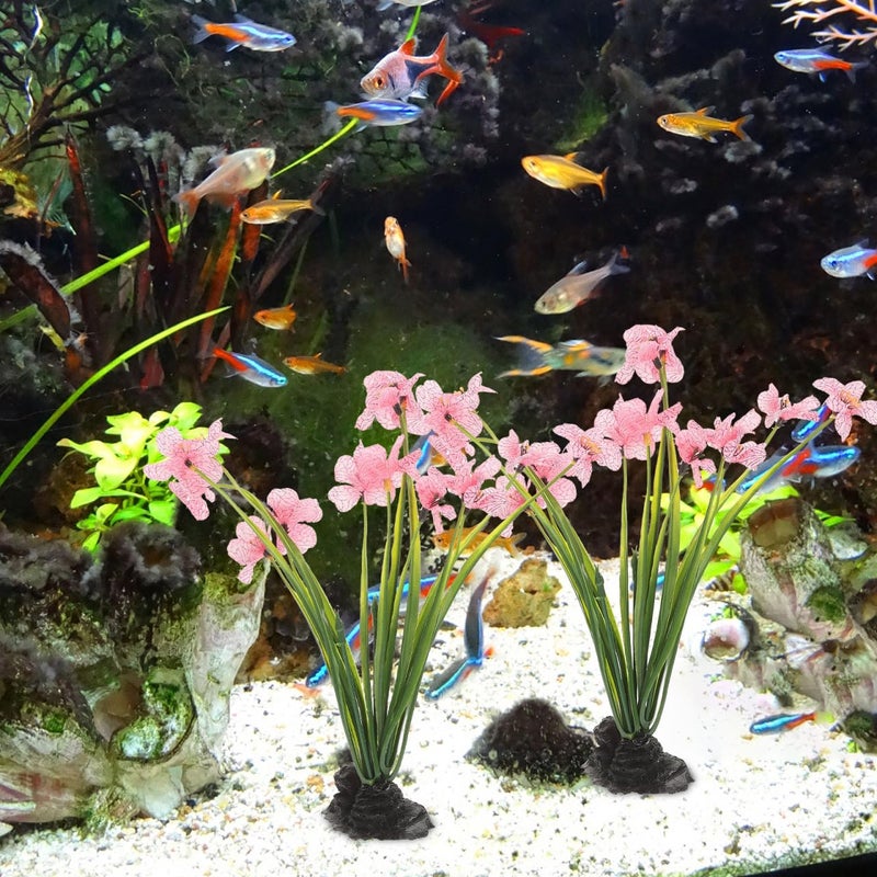 Balacoo 2 Pcs Pink Fish Tank Decor: Plastic Realistic Aquarium Plants, Silk Aquarium Plants for Betta Fish Tank Landscaping Decorations (Pink, 8.3 Inch) - Image 2