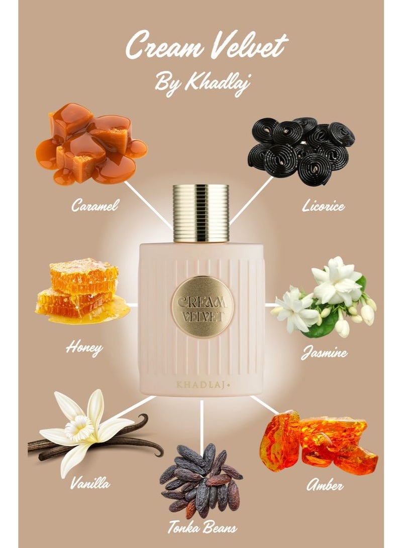 خدلج عطر كريم فيلفيت من خدلج للنساء – Extrait de Parfum 100 مل – رائحة فانيليا كريمية حلوة بالكراميل والعسل مع المسك والعنبر – عطر فاخر دافئ وثابت للمناسبات - Image 3