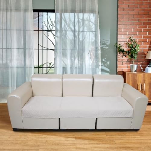 KINGLY Velvet Quilted L-Shape 7 Seater (4+3) Universal Sofa Protector – Premium Non-Slip Fit, Washable Couch Mat for L-Shaped Sofa Set in Living Room (Beige Light Cream, 2pc Set – 23x27 & 90x27) - Image 3