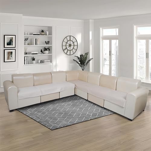 KINGLY Velvet Quilted L-Shape 7 Seater (4+3) Universal Sofa Protector – Premium Non-Slip Fit, Washable Couch Mat for L-Shaped Sofa Set in Living Room (Beige Light Cream, 2pc Set – 23x27 & 90x27) - Image 2