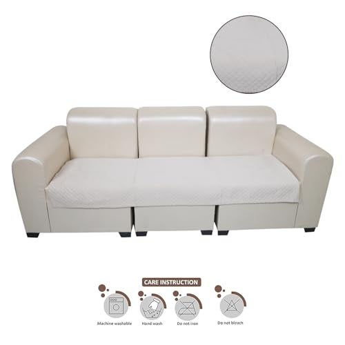 KINGLY Velvet Quilted L-Shape 7 Seater (4+3) Universal Sofa Protector – Premium Non-Slip Fit, Washable Couch Mat for L-Shaped Sofa Set in Living Room (Beige Light Cream, 2pc Set – 23x27 & 90x27) - Image 4
