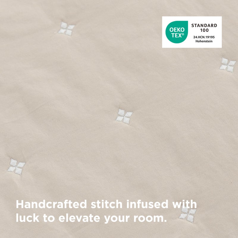 Bedsure 100% Cotton Quilt Set - Queen Size Bedspread, Lightweight Soft Bed Coverlet, 3-Piece Cozy Stitching Comforter with 2 Pillow Shams in Embroidery Clover Pattern, 90x96 inches, Beige - Image 3