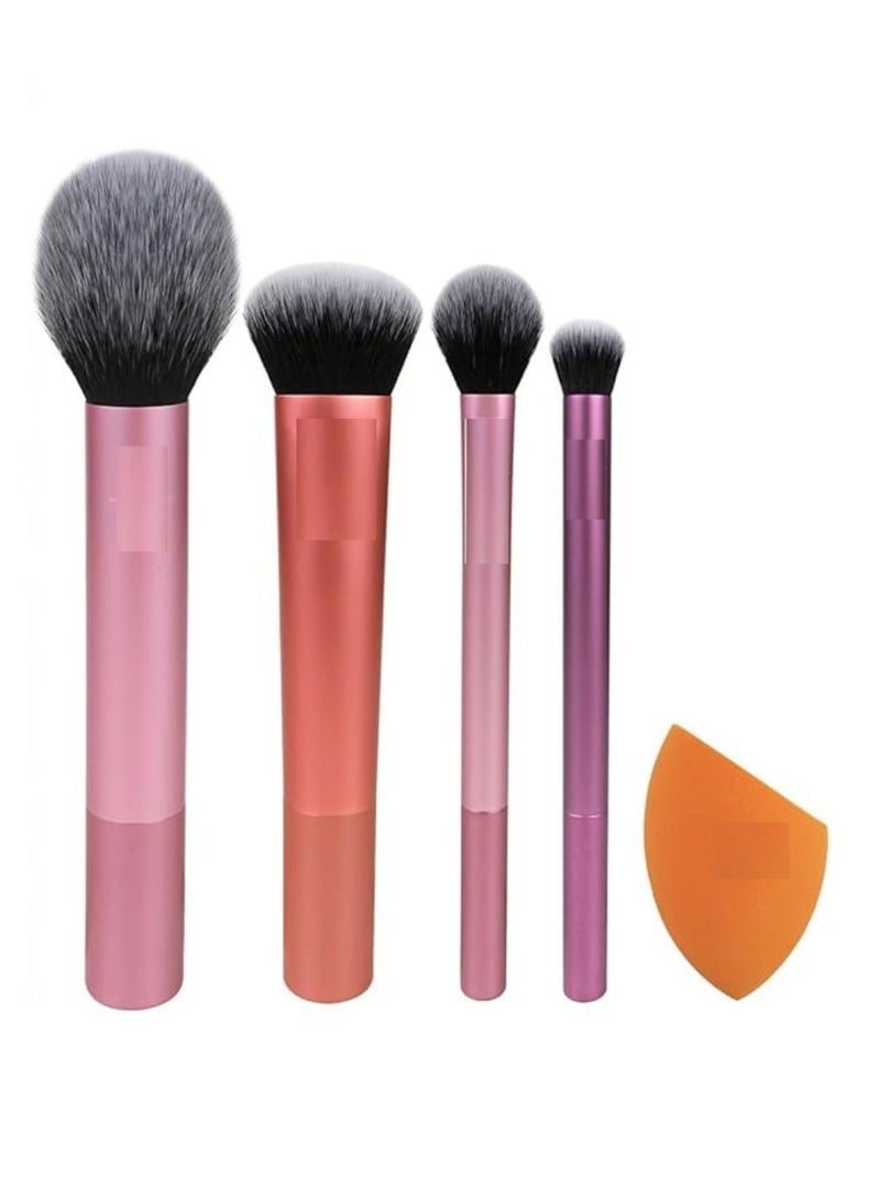 مجموعة مكونة من فرش مكياج مع إسفنجة لمزج الآيشادو وكريم الأساس والبلش والكونسيلر للحصول على مظهر طبيعي ناعم - Image 1