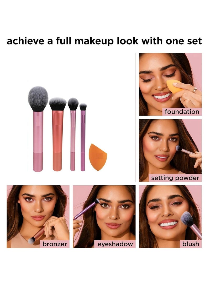 مجموعة مكونة من فرش مكياج مع إسفنجة لمزج الآيشادو وكريم الأساس والبلش والكونسيلر للحصول على مظهر طبيعي ناعم - Image 2