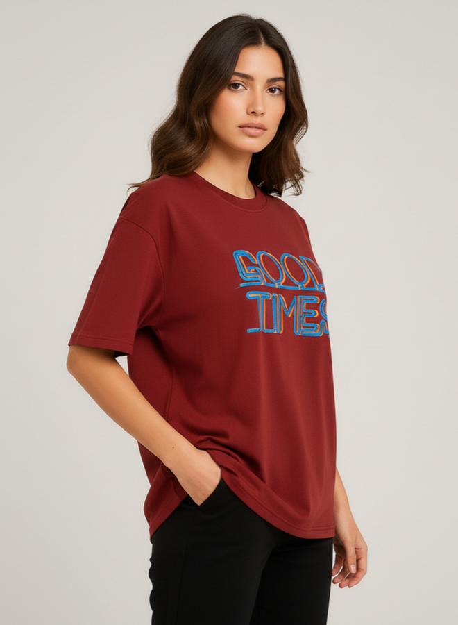 PAUSE Women Maroon Graphic Print T-Shirt - Image 3