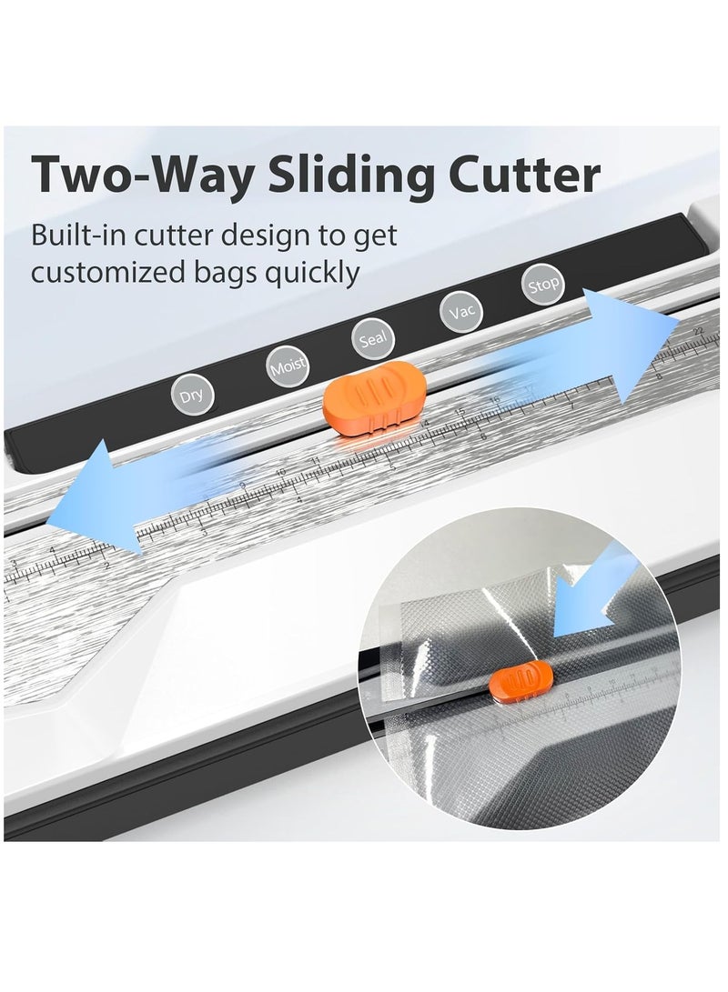 Excefore Automatic Food Vacuum Sealer, Vacuum Sealer Machine 5 Modes with 5 Sealer Bags and Built-in Cutter, Compact One-Touch Food Sealer Vac Pack Machine for Sous Vide & Dry Moist Foods, White - Image 5