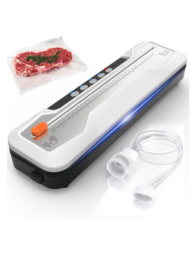 Excefore Automatic Food Vacuum Sealer, Vacuum Sealer Machine 5 Modes with 5 Sealer Bags and Built-in Cutter, Compact One-Touch Food Sealer Vac Pack Machine for Sous Vide & Dry Moist Foods, White - Image 1