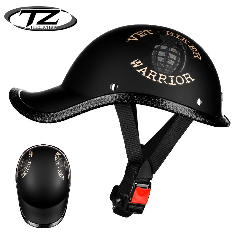 Generic Summer Breathable Mens Moped Helmet Retro Motorcycle Cruiser Half Cap Glow front and back 2 bands 
