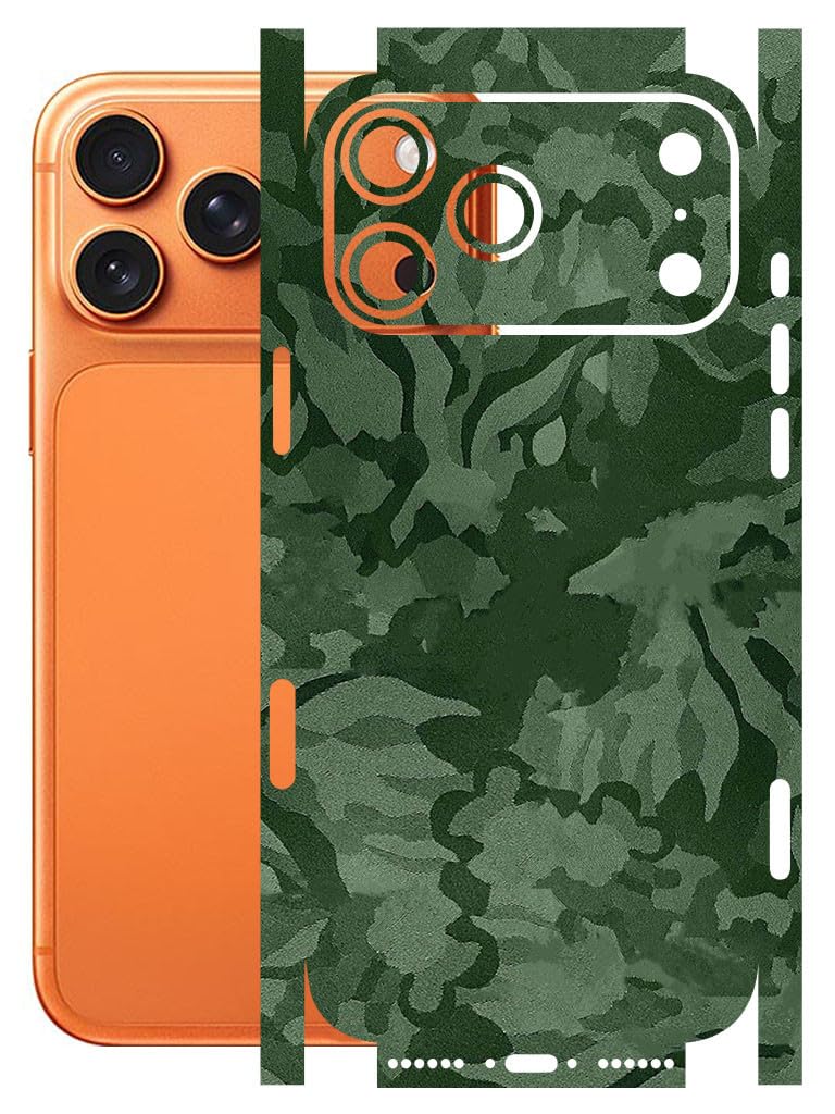 AtOdds - Full Body Back Screen Guard Protector Film - Lamination Wrap Skin Sticker for iPhone 17 Pro Max | Scratchproof Matte Finish (Design - Green Camo) - Image 1