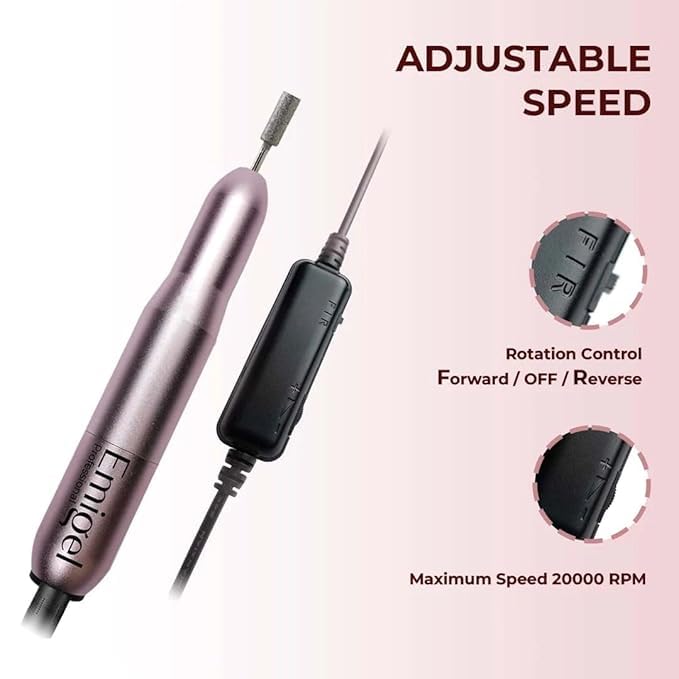Emigel Professional Pen Drill Machine 20000 RPM | For Remove Nail Gel Polish | For Portable Manicure Pedicure Kit for Women, Salon Use | Acrylic Gels Callus Removal - Image 2