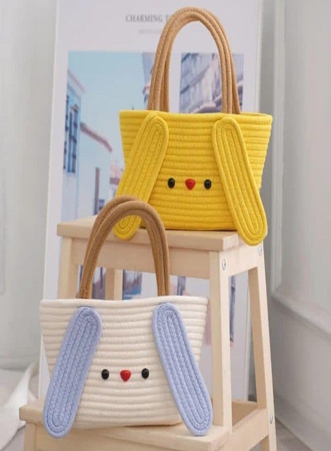 Rosslyn Jute Cotton Cute Bucket Bag Casual Woven Beach Women Handbag for Vacation - White Blue - Image 5