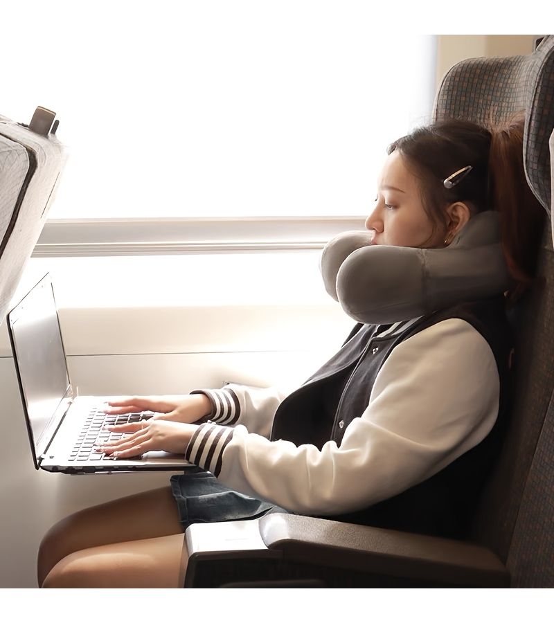Navy Inflatable U Shaped Pillow Neck Support Business Trips Long Journeys - Image 4