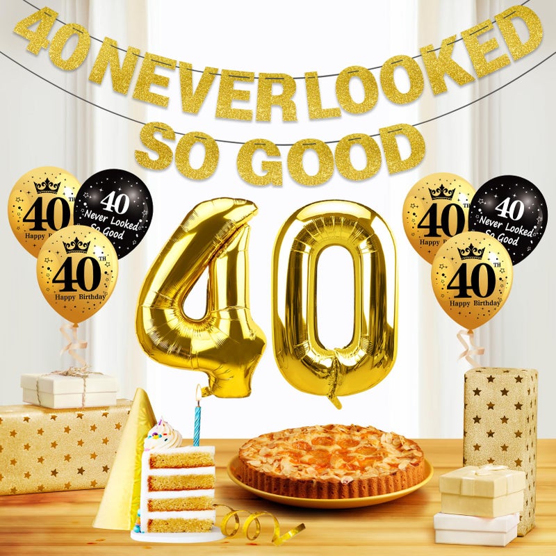 Uiorgui 40th Birthday Decorations for Men Women, Black Gold 40 Never Looked So Good Banner 40 Foil Balloons Happy 40th Birthday Party Supplies 9 PCS - Image 4
