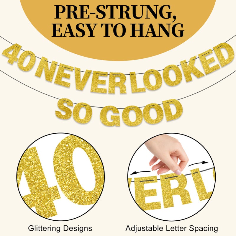 Uiorgui 40th Birthday Decorations for Men Women, Black Gold 40 Never Looked So Good Banner 40 Foil Balloons Happy 40th Birthday Party Supplies 9 PCS - Image 3