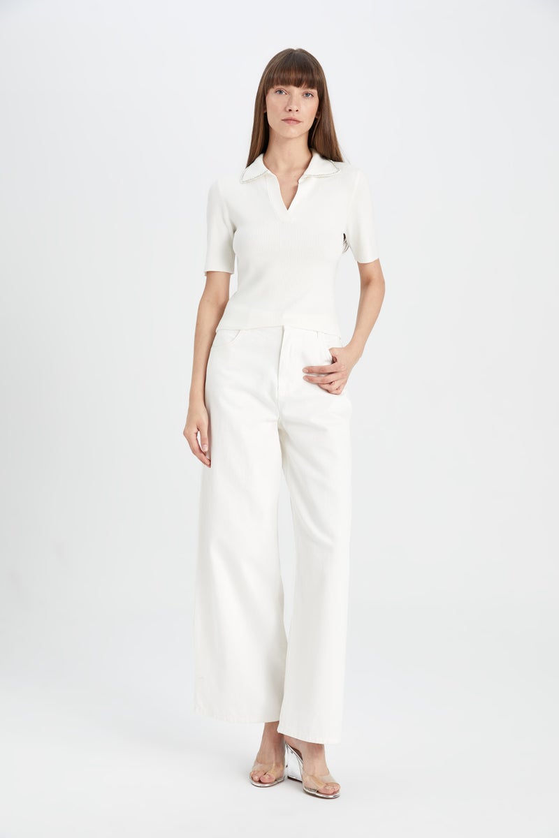 DeFacto Woman Fitted Polo Neck Ribbon T-Shirt - Image 2