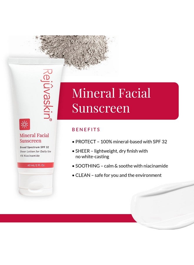 Rejuvaskin Mineral Facial Sunscreen Face Cream Broad Spectrum Sunscreen For Sensitive Skin And Acneprone Skin Oilfree Mineral Daily Face Lotion For The Face Face Moisturizer With Spf 32 - Image 2