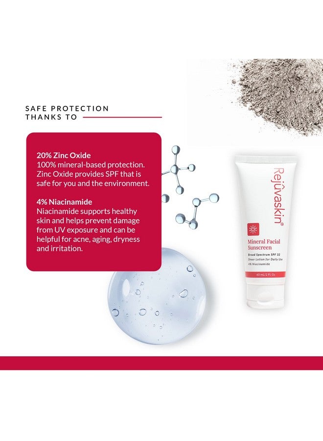 Rejuvaskin Mineral Facial Sunscreen Face Cream Broad Spectrum Sunscreen For Sensitive Skin And Acneprone Skin Oilfree Mineral Daily Face Lotion For The Face Face Moisturizer With Spf 32 - Image 3