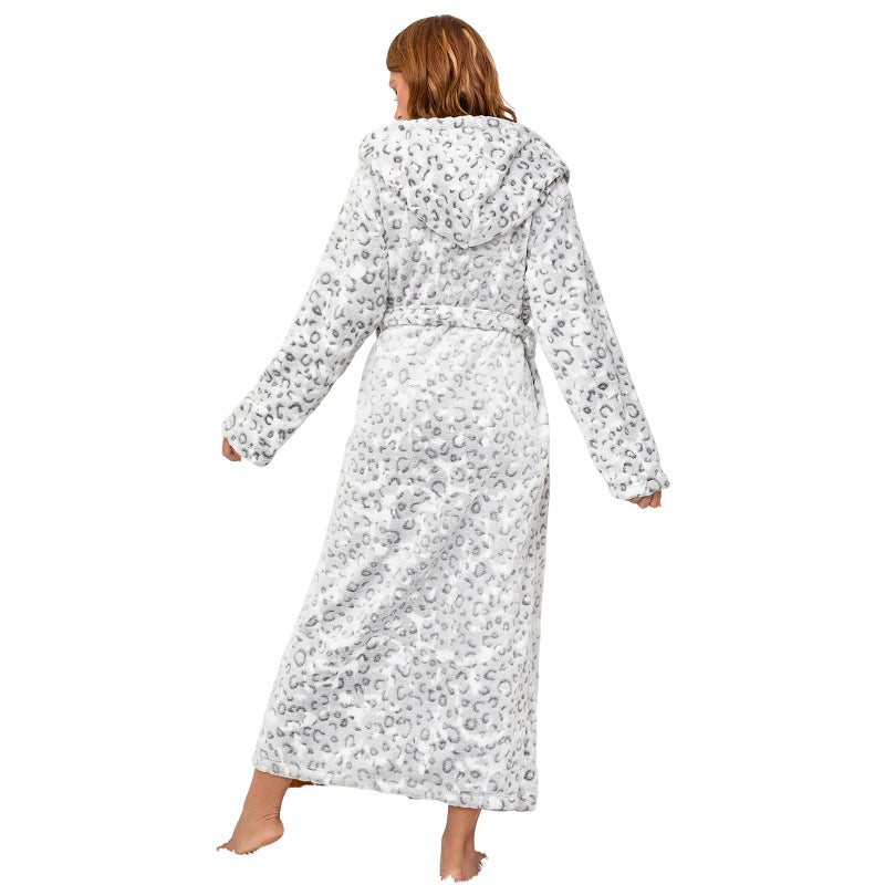 RONGTAI Plus Size Womens Robes Plush Fleece Hooded Bathrobe Thick Nightgown with Pockets Fluffy Sleepwear Leopard 5-6XL - Image 2