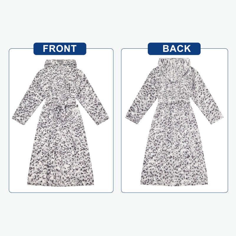 RONGTAI Plus Size Womens Robes Plush Fleece Hooded Bathrobe Thick Nightgown with Pockets Fluffy Sleepwear Leopard 5-6XL - Image 3