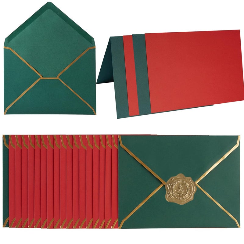 Homtable 50 Pack Christmas A4 Envelopes with Folded Cards Gold Stickers 4x6 Gold Envelopes for Office Wedding Invitations Graduation Baby Shower Christmas RedGreen - Image 2
