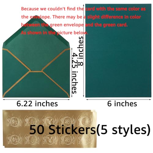 Homtable 50 Pack Christmas A4 Envelopes with Folded Cards Gold Stickers 4x6 Gold Envelopes for Office Wedding Invitations Graduation Baby Shower Christmas RedGreen - Image 3