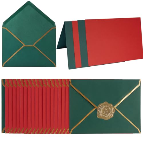 Homtable 50 Pack Christmas A4 Envelopes with Folded Cards Gold Stickers 4x6 Gold Envelopes for Office Wedding Invitations Graduation Baby Shower Christmas RedGreen - Image 1