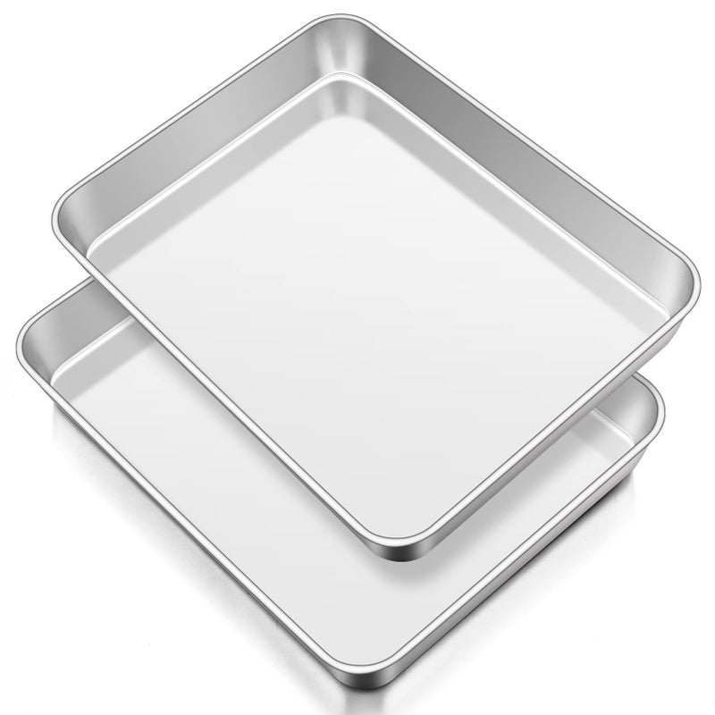 Oven Baking Tray Set of 2 Onader Stainless Steel Deep Cake Tin Rectangle Sheet Pans Perfect for Cake Lasagne Cookie Pizza Bread Flat Surface  Brushed Finished Dishwasher Safe 31cmx24cmx5cm