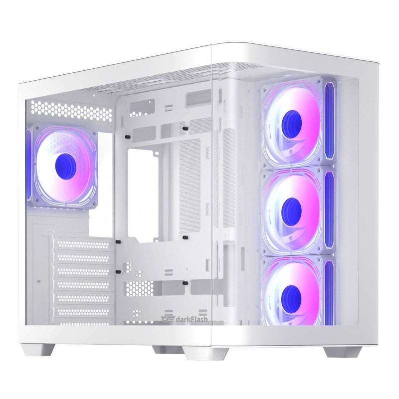 DarkFlash حافظة ألعاب كمبيوتر darkFlash ATX Mid-Tower، لوحة أم BTF قابلة للتوصيل من الخلف، مع 4 مراوح ARGB، حافظة كمبيوتر زجاجية منحنية بالكامل، حافظة كمبيوتر ذات غرفتين، منفذ Type C، تدعم نظام AIO مزدوج 360mm، أبيض(DPW90) - Image 1