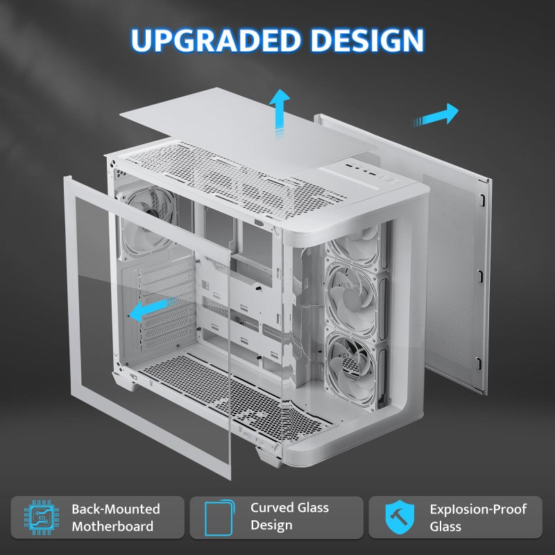 DarkFlash حافظة ألعاب كمبيوتر darkFlash ATX Mid-Tower، لوحة أم BTF قابلة للتوصيل من الخلف، مع 4 مراوح ARGB، حافظة كمبيوتر زجاجية منحنية بالكامل، حافظة كمبيوتر ذات غرفتين، منفذ Type C، تدعم نظام AIO مزدوج 360mm، أبيض(DPW90) - Image 2