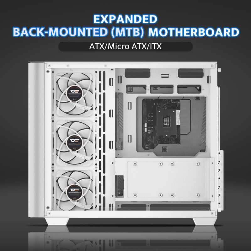 DarkFlash حافظة ألعاب كمبيوتر darkFlash ATX Mid-Tower، لوحة أم BTF قابلة للتوصيل من الخلف، مع 4 مراوح ARGB، حافظة كمبيوتر زجاجية منحنية بالكامل، حافظة كمبيوتر ذات غرفتين، منفذ Type C، تدعم نظام AIO مزدوج 360mm، أبيض(DPW90) - Image 4