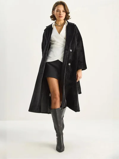 Bianco Lucci LUCCI Plush Buttoned Coat