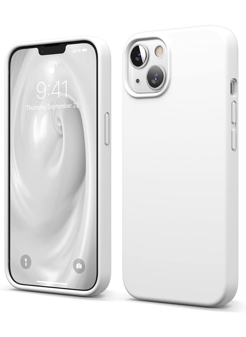 أكاليكس جراب سيليكون سائل فاخر لهاتفي iPhone 13، تصميم نحيف، ملمس ناعم مع بطانة من الألياف الدقيقة وحماية معززة للكاميرا - متين ومقاوم لبصمات الأصابع | أبيض - Image 1